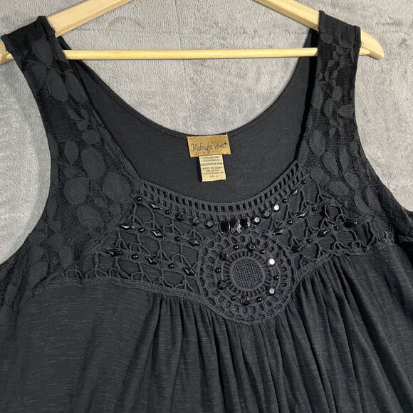 Midnight Velvet Tank Top Large Black Beaded Lace Trim Whimsigoth Fairycore Boho - Picture 2 of 8